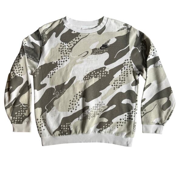 Nike Kids Club Fleece Camo Sweatshirt XL Tan Gray Pullover - Picture 2 of 7